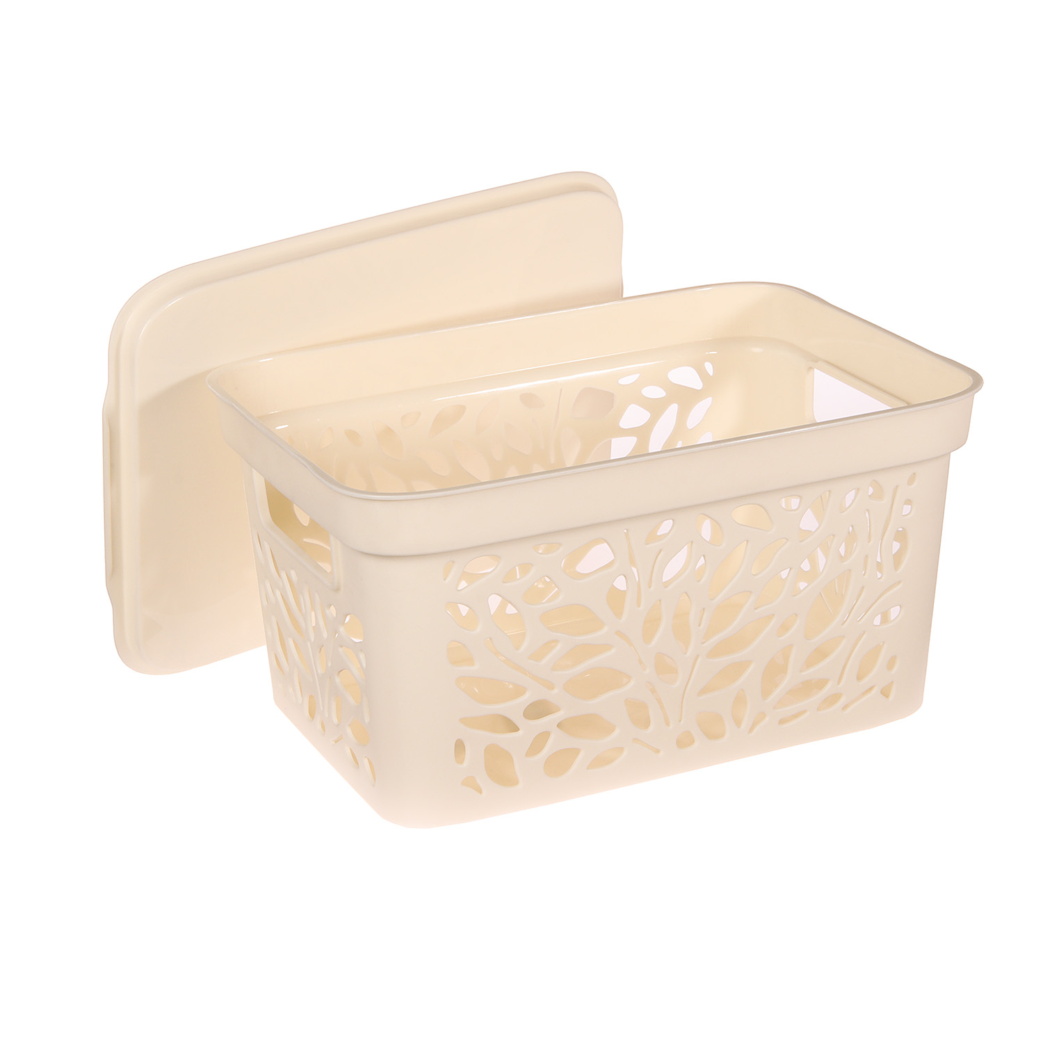 Корзина для хранения пластм. "Leaves" 333х225х174мм с Крышкой 10л Молочный 837("Полимербыт") *1/12
