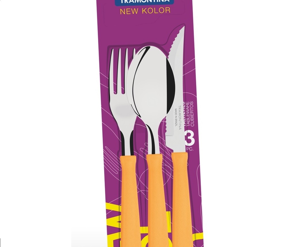 Набор столовых приборов нерж. 3пр./1перс. TRAMONTINA New Kolor Оранж.пл.руч, 23199/469-TR *1/12
