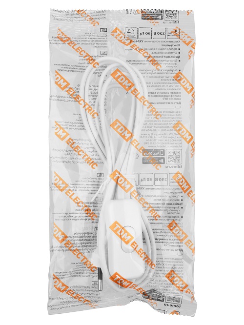 Шнур с выкл. и вилкой  ШВВП 2х0,5мм2 1,8м бел. TDM SQ1305-1002 *1/180