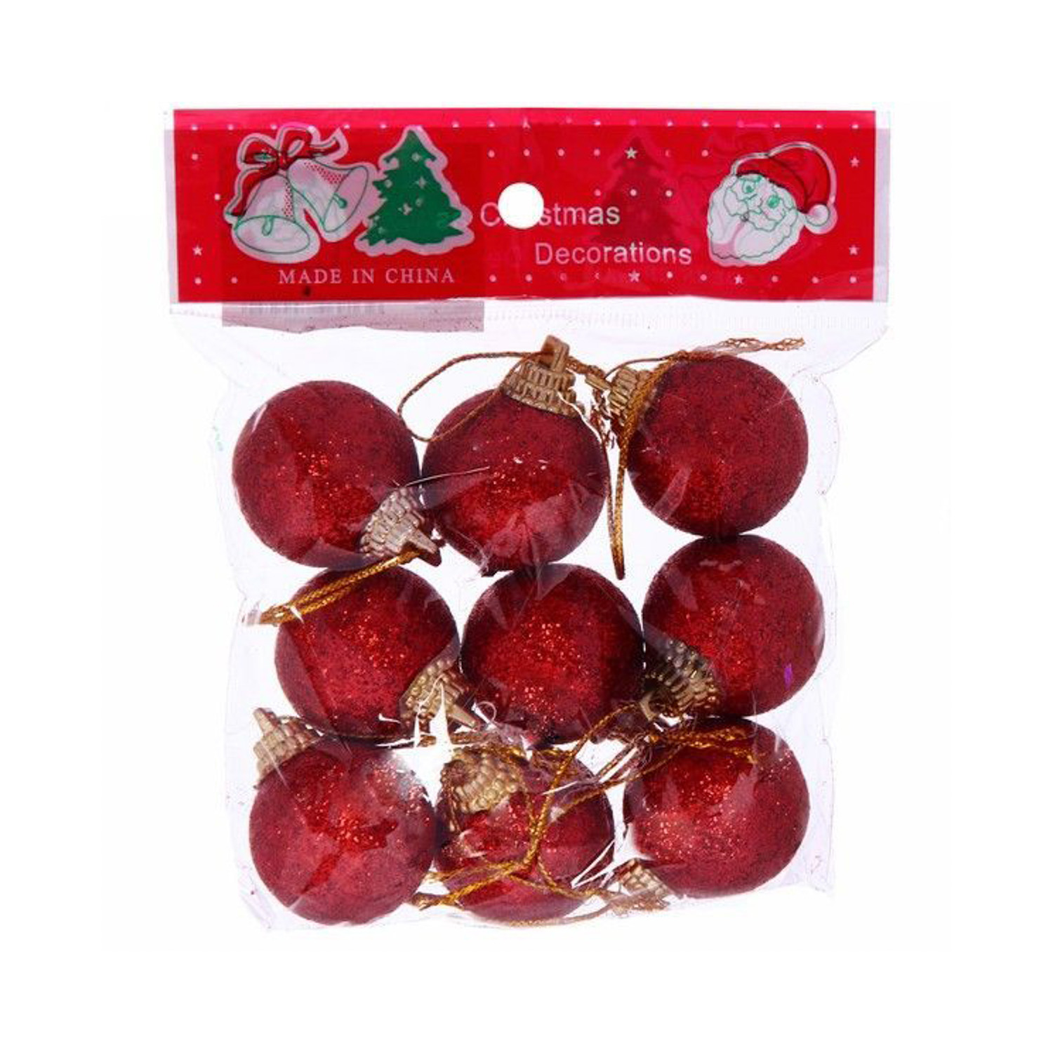 Новогодние шары 3 см "Посыпка из блёсток" набор 9 шт, красный