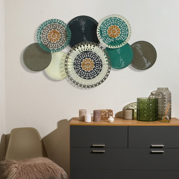 яяяДекор настенный металл "Модерн" серый с бирюзой 64х7х112 см   7090428