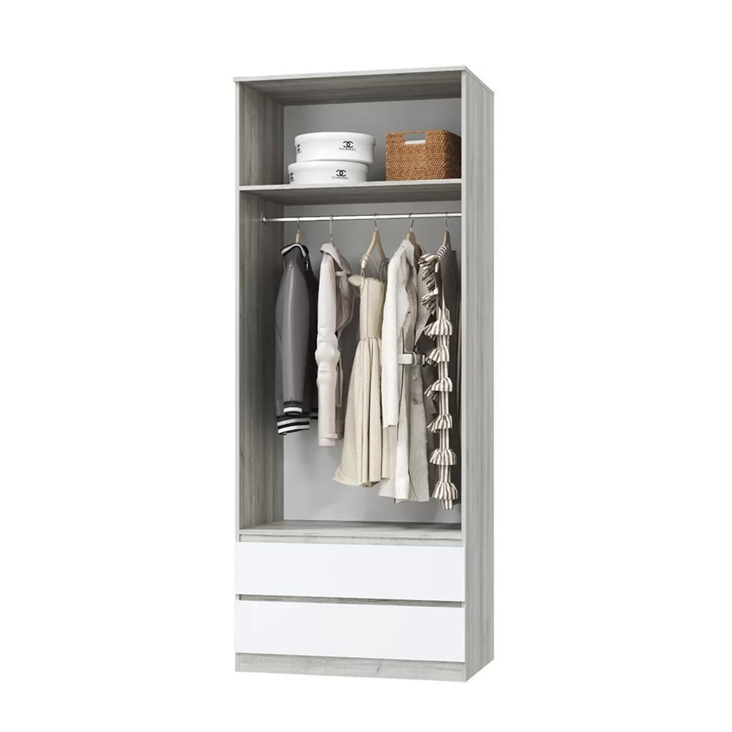 Шкаф для одежды ЛОРИ-спальня 2х дв.с 2мя ящиками(902*577*2273 мм), дуб серый,белый*1