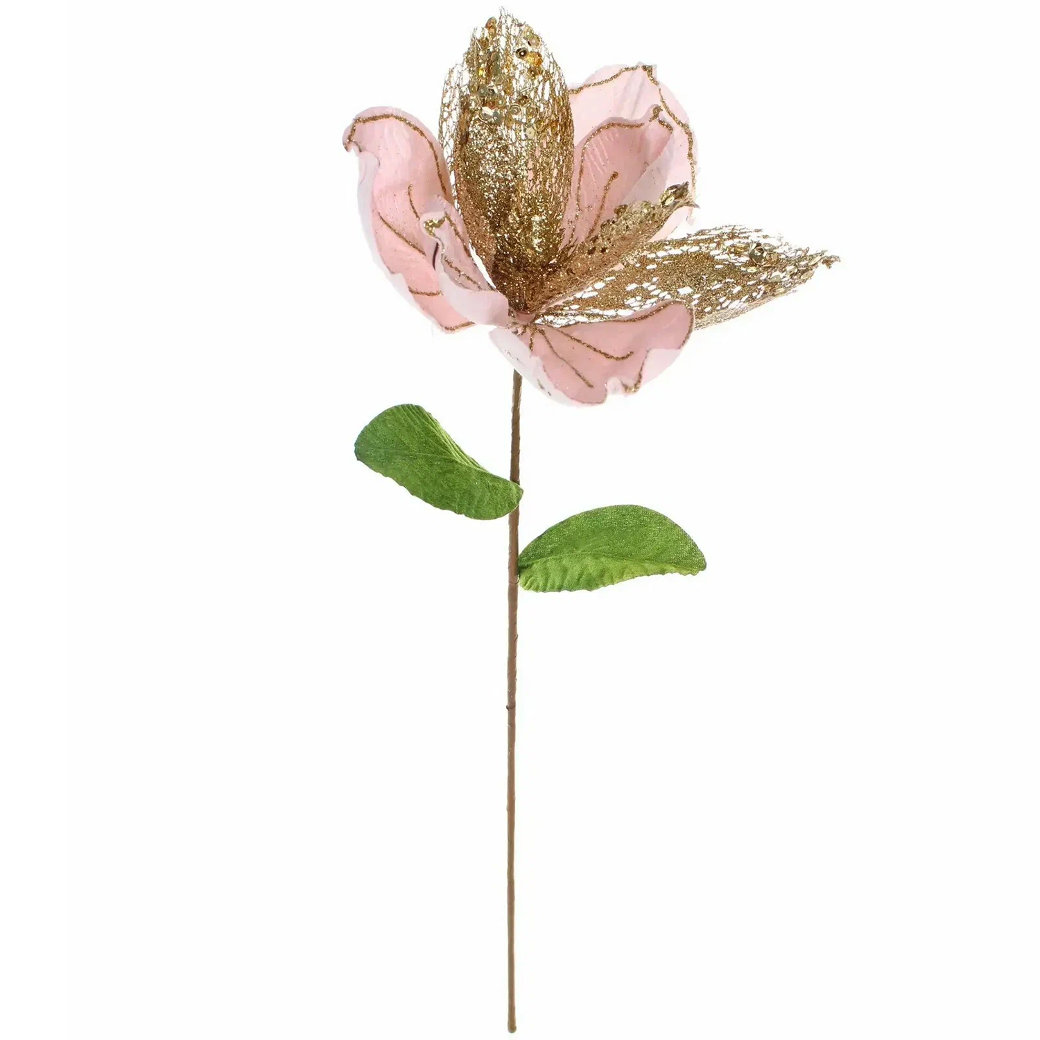 Украшение новогоднее "Пуансеттия - Рожедественская красавица" 23 см, Розовый/Золото