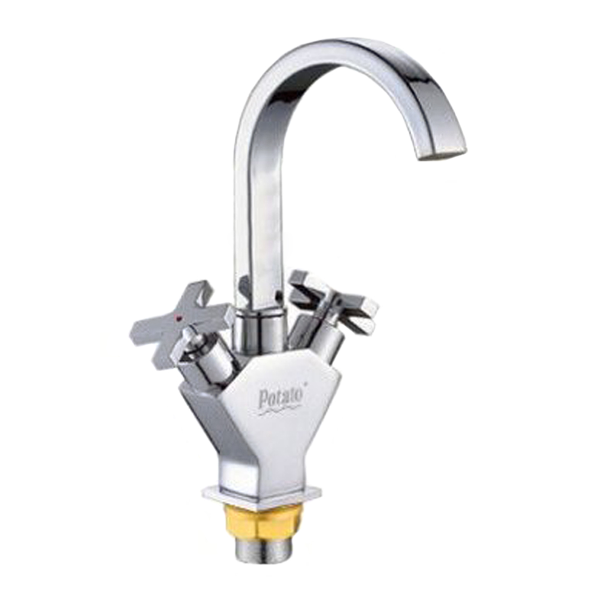 Смеситель для умывальника Potato P1073, короткий излив, двухвентильный