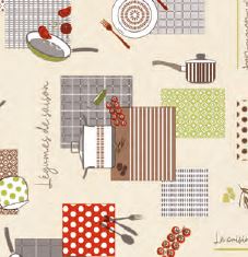 Клеёнка на нетканой основе "Dekorama" "Посуда" сер.-кор.-салатн.-кр. на беж. шир.1,4м 043A *20