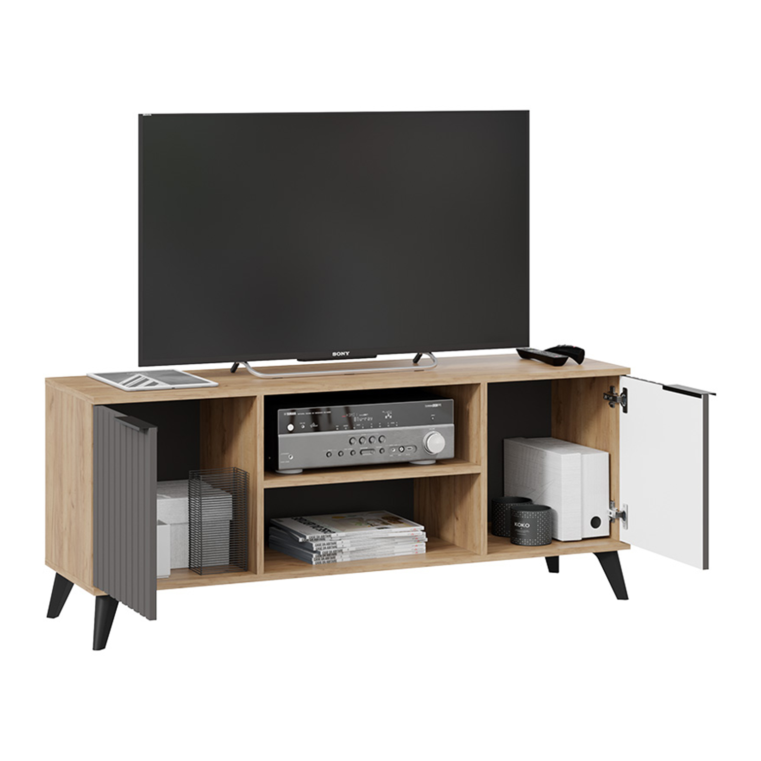 Тумба под ТВ Исп.2 1335*374*452  (Дуб крафт золотой/Графит матовый) Хилтон*1