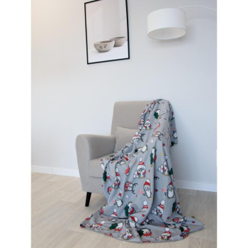 Плед Belezza «Пингвины в шапочках», 130х170 см, флис, 150 г/м², серый