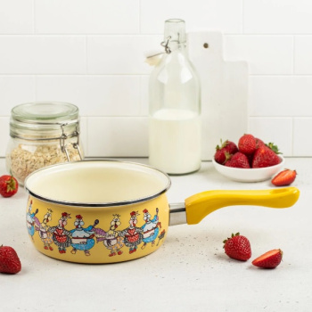 Кастрюля эмалированная "Куриный переполох" 1,5л d16см Дл.ручка, б/кр. 374691 ("МЕТРОТ" Сербия) *1/4 Кастрюля эмалированная "Куриный переполох" 1,5л d16см Дл.ручка, б/кр. 374691 ("МЕТРОТ" Сербия) *1/4