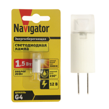 Лампа светодиодная Navigator, G4, капсула, 12 В, 1.5 Вт, 100 Лм, теплый белый свет Лампа светодиодная Navigator, G4, капсула, 12 В, 1.5 Вт, 100 Лм, теплый белый свет