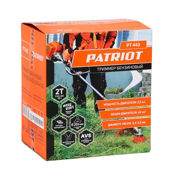 Триммер бензиновый 2Т 2,5л.с 43см3 шир.скаш44см леска 3мм нож 25,5см PATRIOT PT 443 The One 1+1 *1
