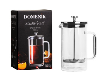 Чайник заварочный "френч-пресс" жаропрочное стекло "Double wallL" 1000мл DMG037 "Domenik" *1/4/24