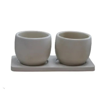 Кашпо гипсовое "Лотос" НАБОР 2х0,3л  с поддоном Слоновая кость  ("VipSet") *2