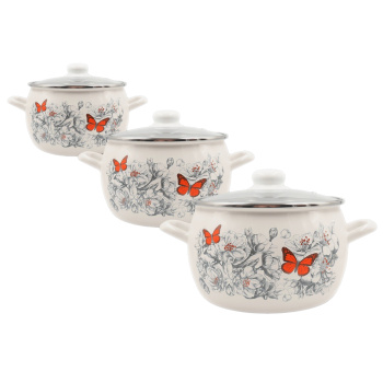 яяяНабор кастрюль эмалированных: 2,0л+3,5л+5,0л рис."Яблоневый цвет" С-207САП2/4 "Лысьв. ЭМАЛИ" *1