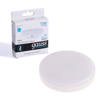 Лампа светодиодная Gauss, GX53, таблетка, 13 Вт, 950 Лм, 6500 К, холодный белый