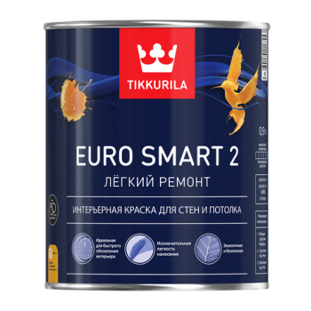 Краска интерьерная 0.9 л для стен и потолков Tikkurila Euro Smart 2, белая база А, глубокоматовая