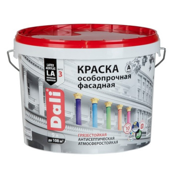 Краска акриловая 5 л фасадная DALI, особопрочная, бесцветная база С, матовая