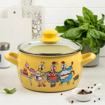 Кастрюля эмалированная "Куриный переполох" 7,5л d240мм Стекл.кр. 374690 ("МЕТРОТ" Сербия) *1/4 Кастрюля эмалированная "Куриный переполох" 7,5л d240мм Стекл.кр. 374690 ("МЕТРОТ" Сербия) *1/4