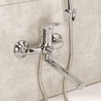 Смеситель для ванны ЦС-СМ 300-4 D35 М-43 плоский короткий излив L220 мм (Подольск) *1/8