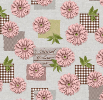 Клеёнка на нетканой основе "Мажор" "Герберы розовые" на св.сером шир.1,35м 621/15 "Колорит" *20