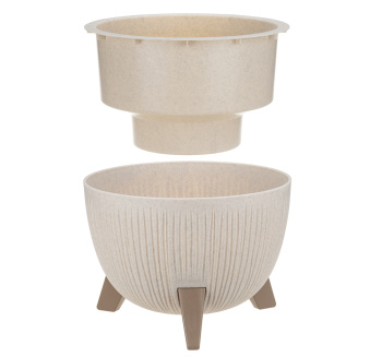 Кашпо пластм. "Петалис"  4,2л d верха 255мм h185мм со вставкой Беж. мрамор М3254 "М-Пластика" *1/4