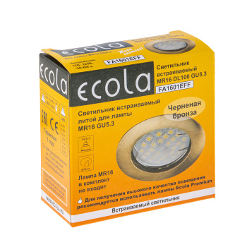 Светильник встраиваемый MR16 DL100 GU5.3 Ecola литой Черненая Бронза 24x75 FA1601EFF *10/100