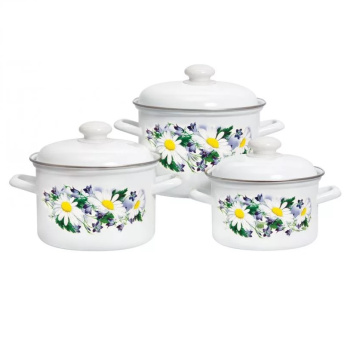 Набор кастрюль эмалированных: 2,0л+3,0л+4,5л рис. "Ромашковое поле" С-007АП2/4 "Лысьвенские ЭМАЛИ"*1