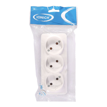 Розетка "IONICH" ОП 3-мест. белая б/з 10А IP20 1445 *10