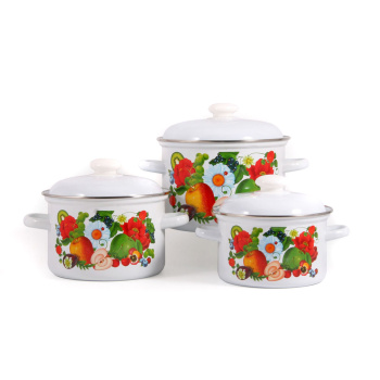 яяяНабор кастрюль эмалированных: 2,0л+3,0л+4,5л рис. "Фруктовый микс" С-007АП2/4 "Лысьвенс ЭМАЛИ" 1