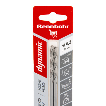 Сверло по металлу 4,20*75/43мм HSS-G P6M5 (2шт) блистер арт.675042 DYNAMIC RENNBOHR *10/40/640