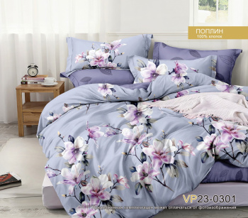 Постельное белье 2сп поплин на резинке Орхидея VP23-0301, наволочки 70*70 - 2шт *1/4