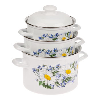 Набор кастрюль эмалированных: 2,0л+3,0л+4,5л рис. "Ромашковое поле" С-007АП2/4 "Лысьвенские ЭМАЛИ"*1