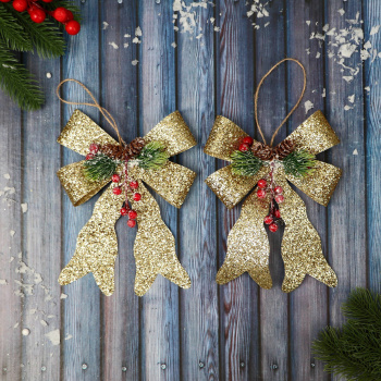 Украшение ёлочное "Бант элит" (набор 2 шт) 12х14 см, золото 9692822