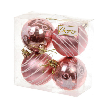 Новогодние шары 6 см (набор 4 шт) "Снежная дымка", Розовое золото