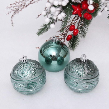 Набор новогодних шаров "Микс фактур", 8 см, 3 шт., темный нефрит