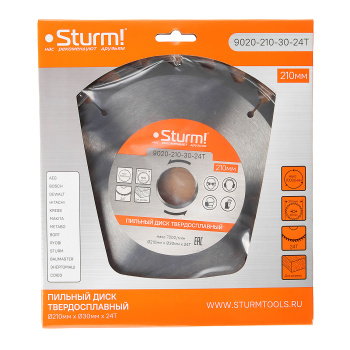 Диск пильный 210*30,0мм 24 зубьев по дереву (9020-210х30х24Т) Sturm  *1/40